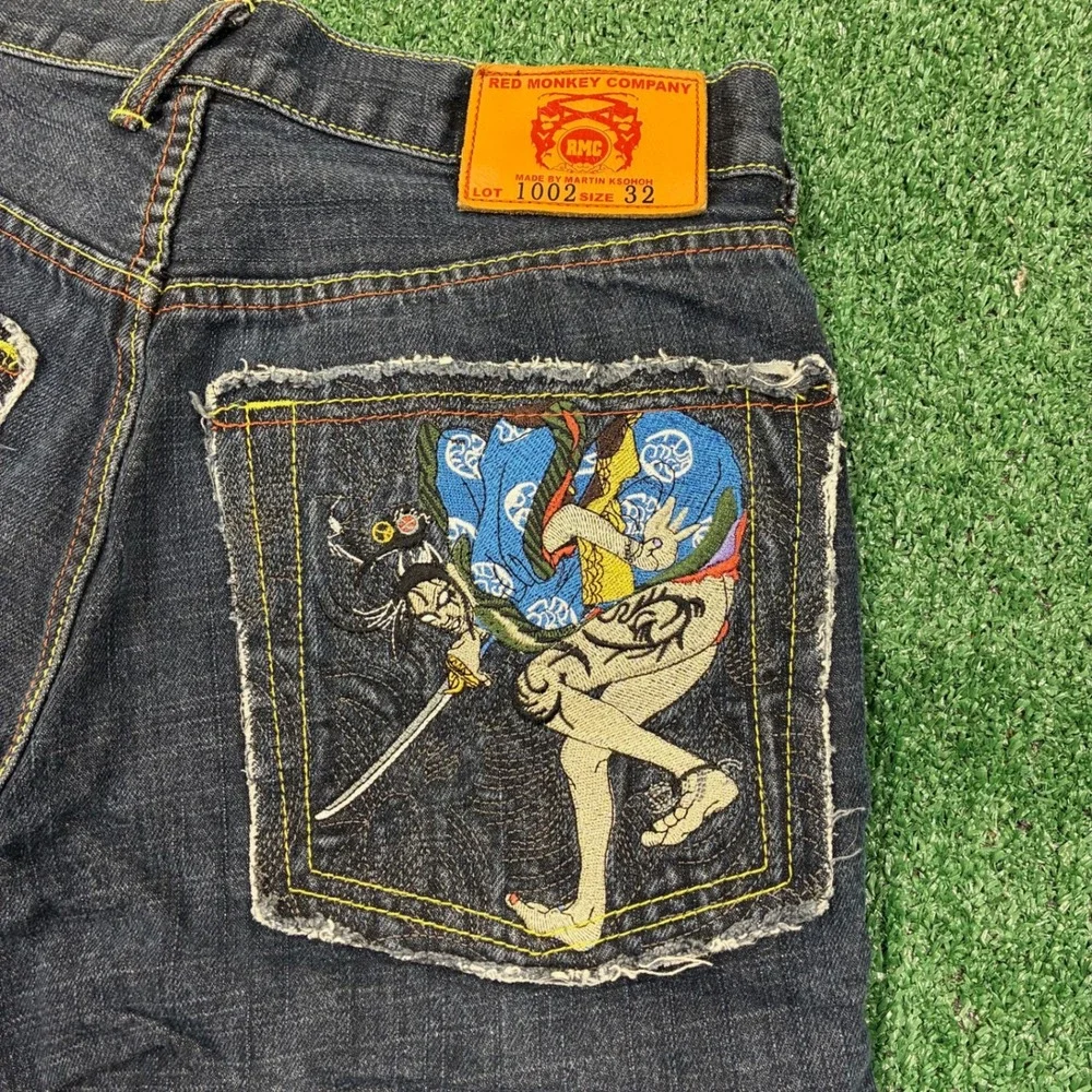 Vintage Red Monkey Company RMC Denim Shorts Martin Ksohoh Samurai Oni 32